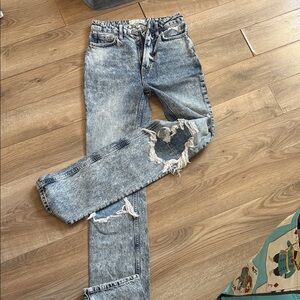 We The Free High-Rise Acid Wash Ripped Mom Jeans - Light Blue